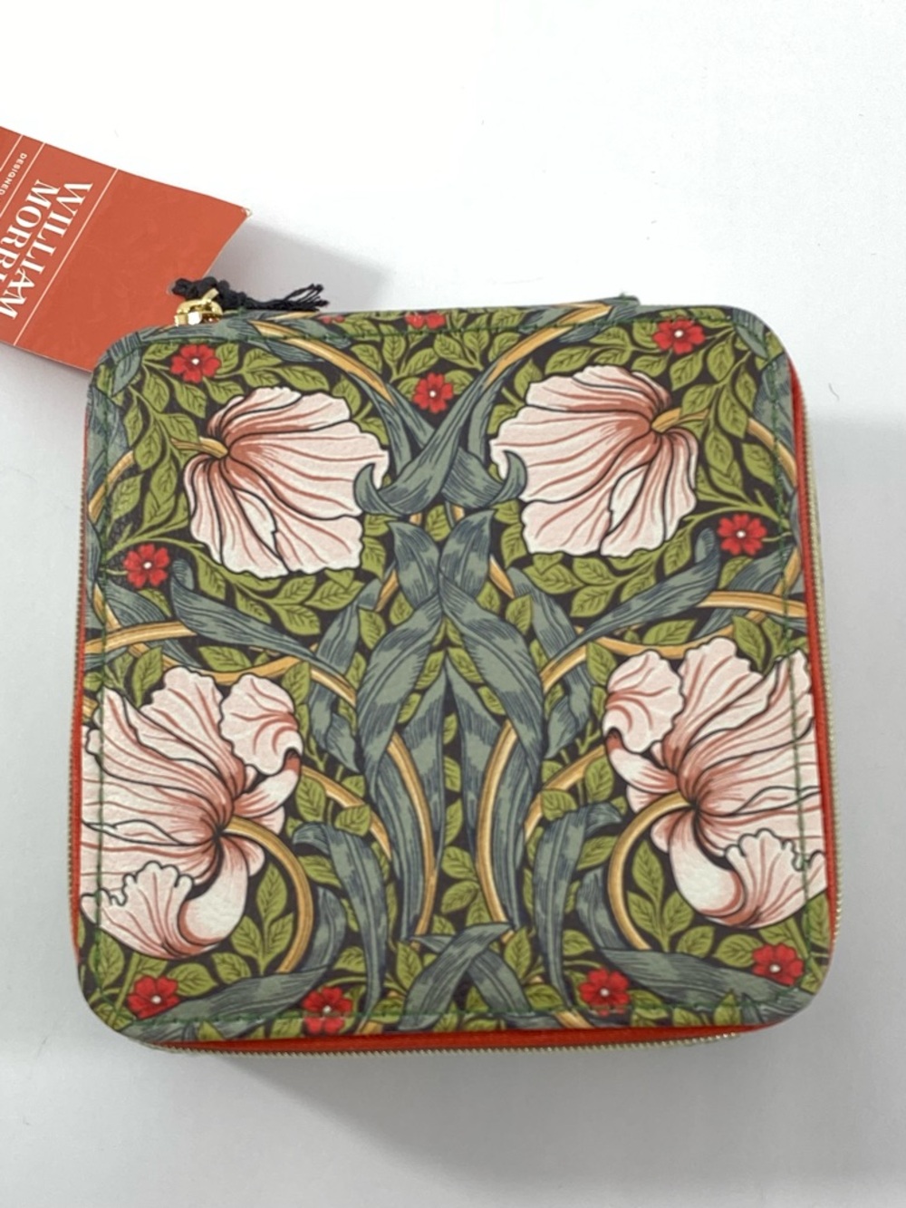 William Morris Women’s Pimpernel Jewelry Case Floral Green Pink Red Zipper NWT - Picture 2 of 16